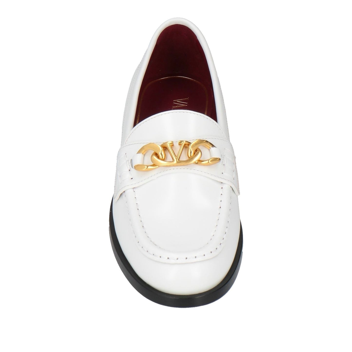 NIB Valentino Garavani  vlogo chain Leather Loafers White Gold 38.5