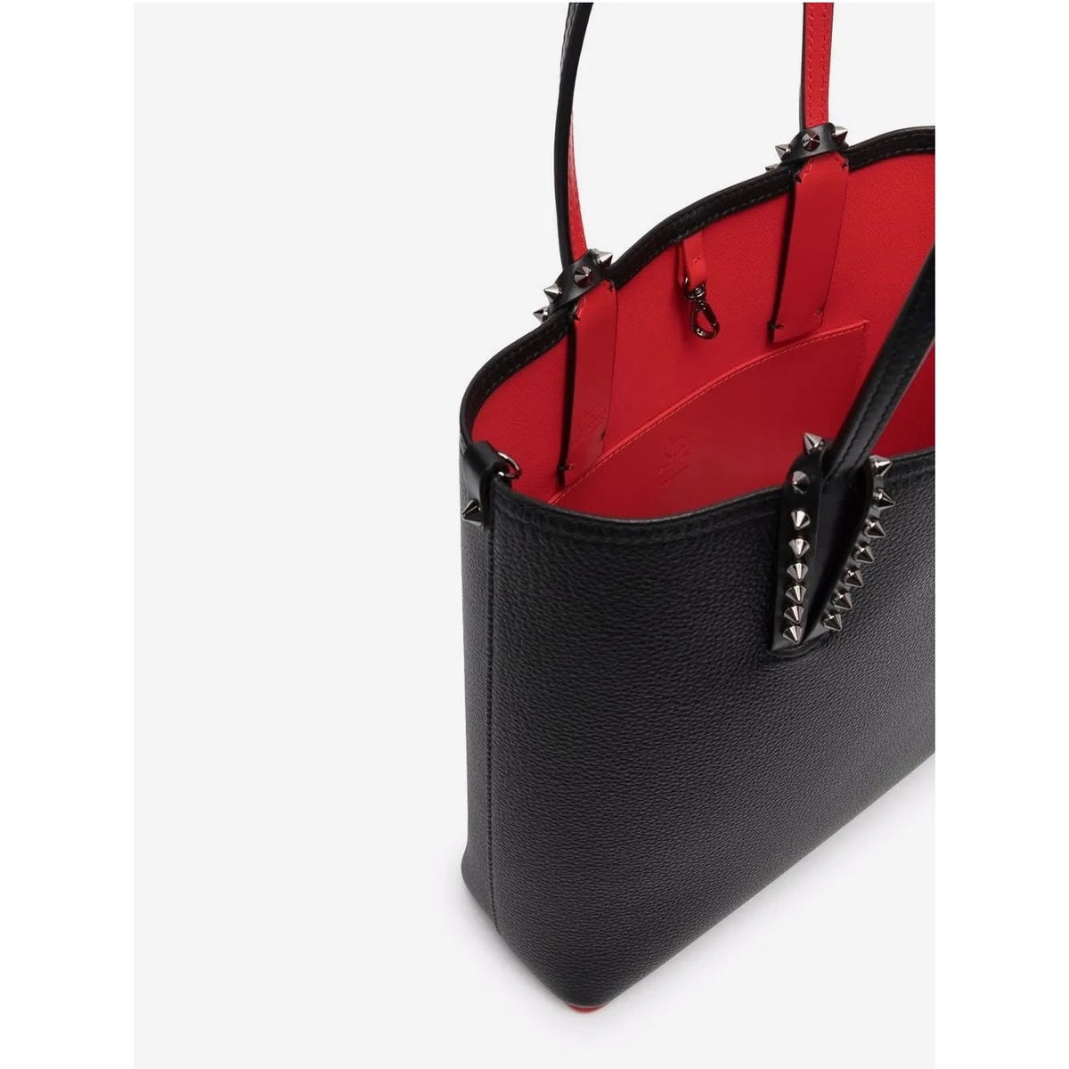 Christian Louboutin Cabata Small Calf leather spikes Tote Bag Black Red