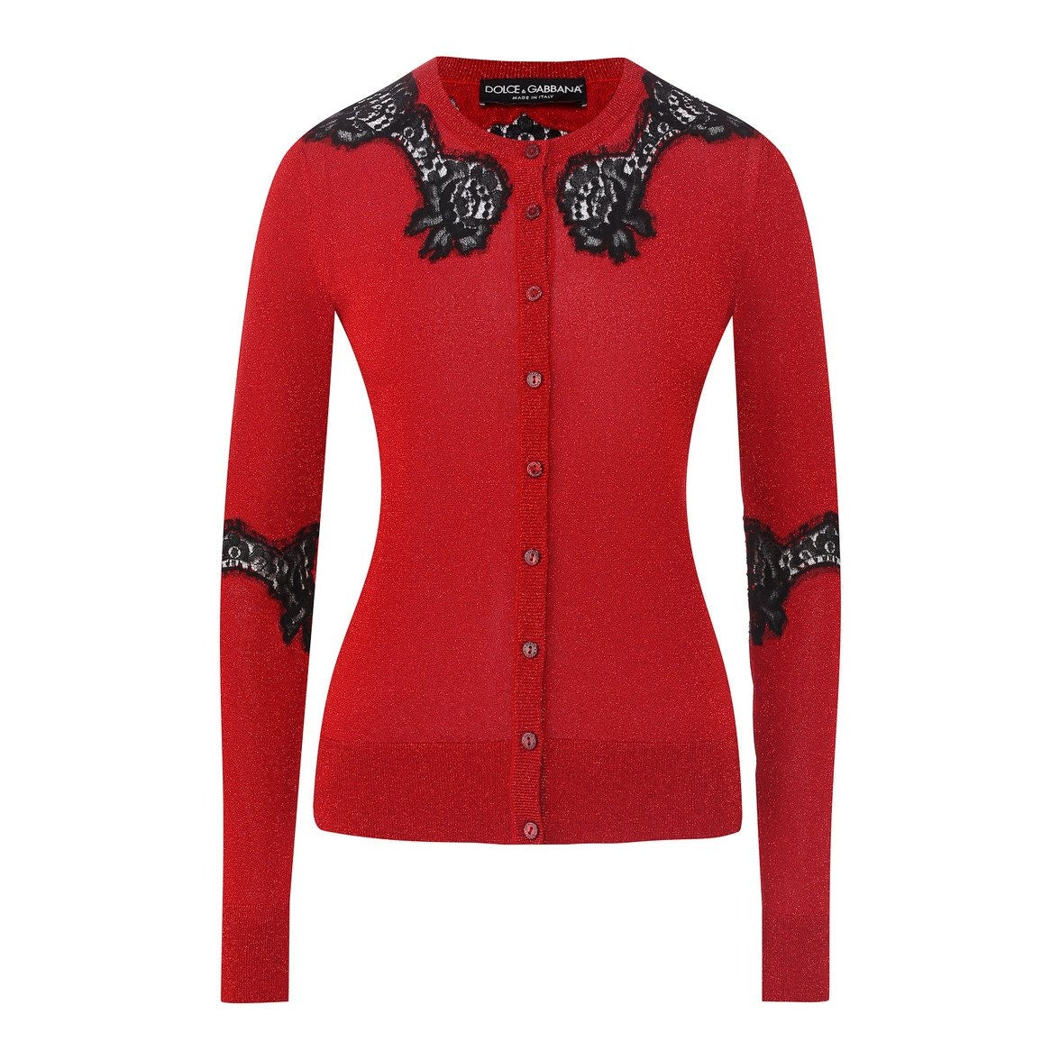 NWT Dolce & Gabbana Red Black Lame ace Cardigan top  IT 42 US M