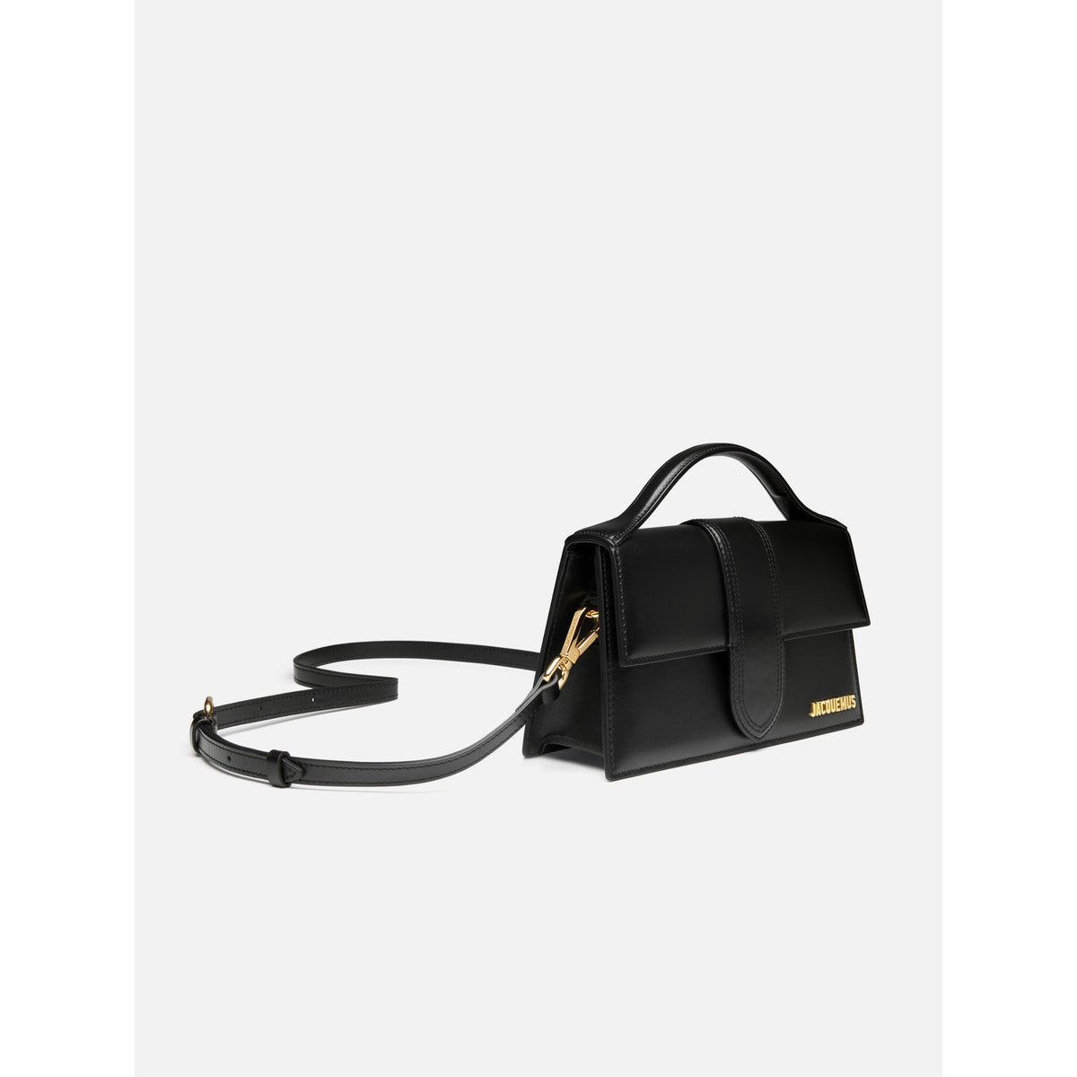 NWT Jacquemus Black Le Grand Bambino Leather Crossbody Bag Gold Logo