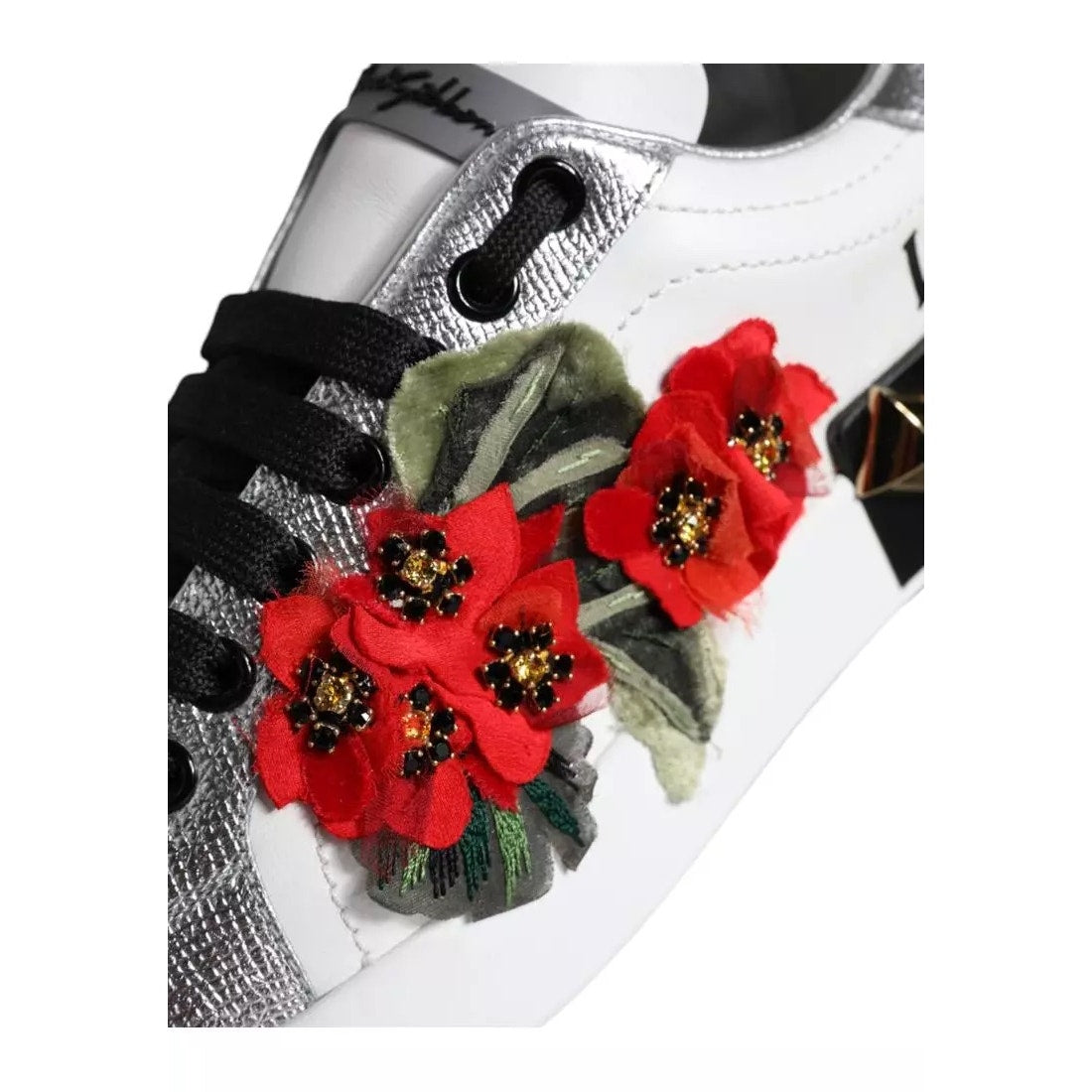 Dolce & Gabbana Portofino Leather Sneakers Geranium studs