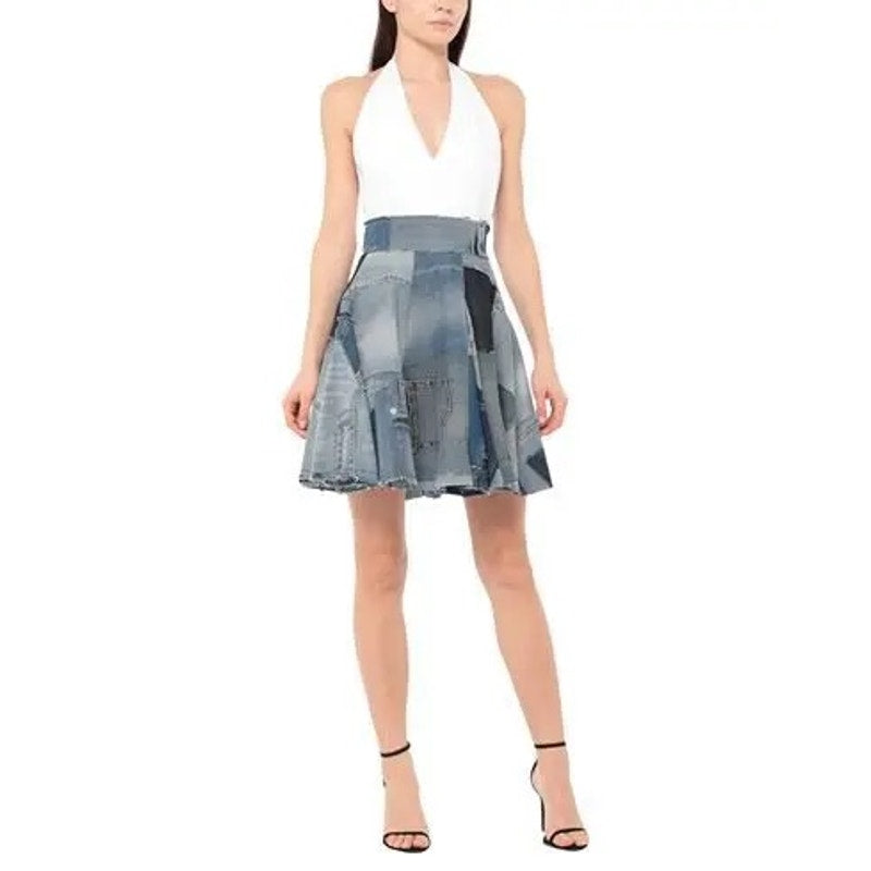 NWT DOLCE & GABBANA Blue Denim Patchwork Skirt IT 38 US S