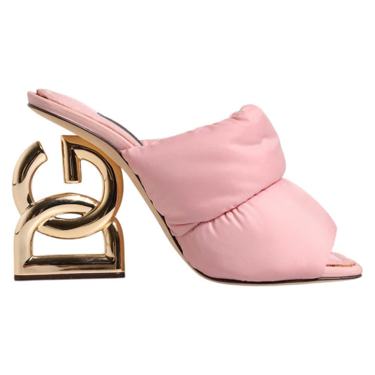 Dolce & Gabbana Quilted Interlocking Dg Heel Piumino Slide Sandal Pink