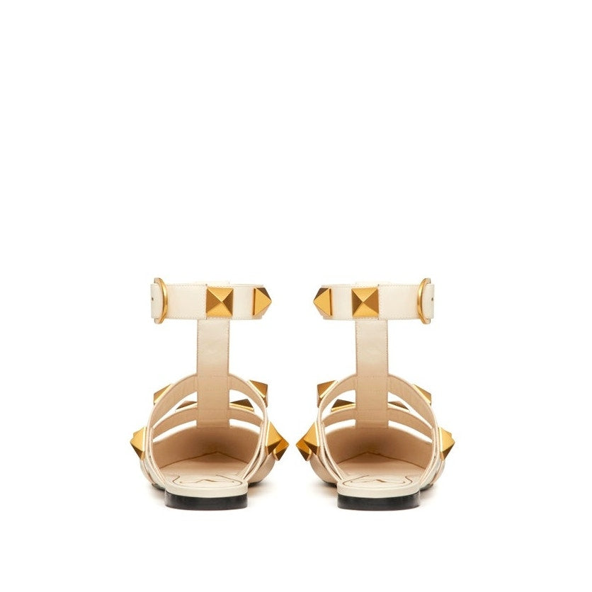 Valentino Garavani Lilac Roman Stud Flat Leather Ankle Strap Gold 35.5