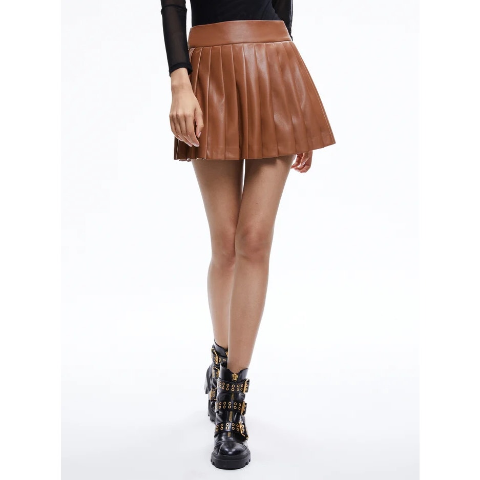 Alice + Olivia Pura Vegan Leather Pleated Skort Brown