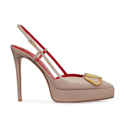 Valentino Garavani Beige 120 mm VLogo Slingback Platform Pumps