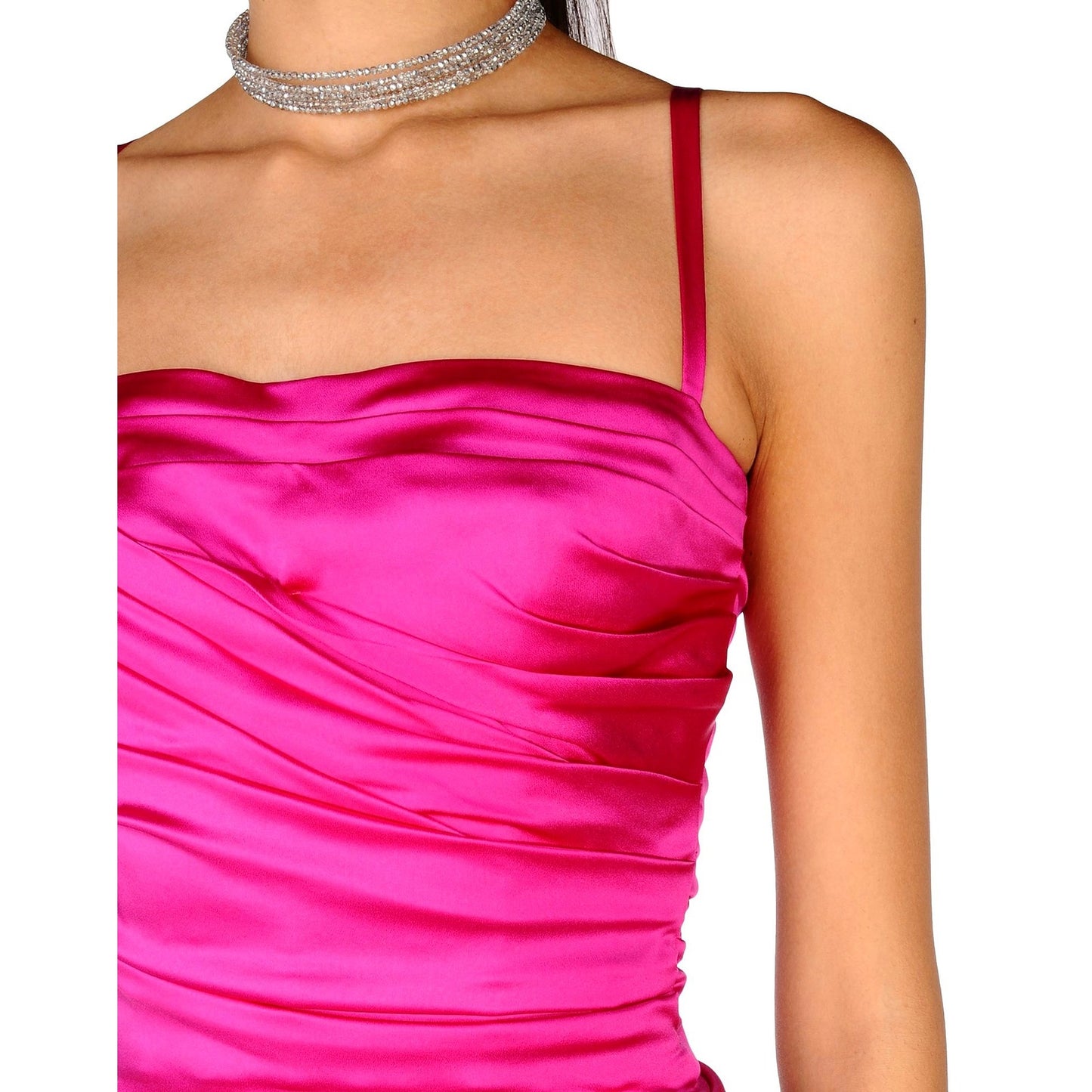 NWT Dolce & Gabbana Pink Ruched Stretch-Silk Satin Midi Dress 42 M