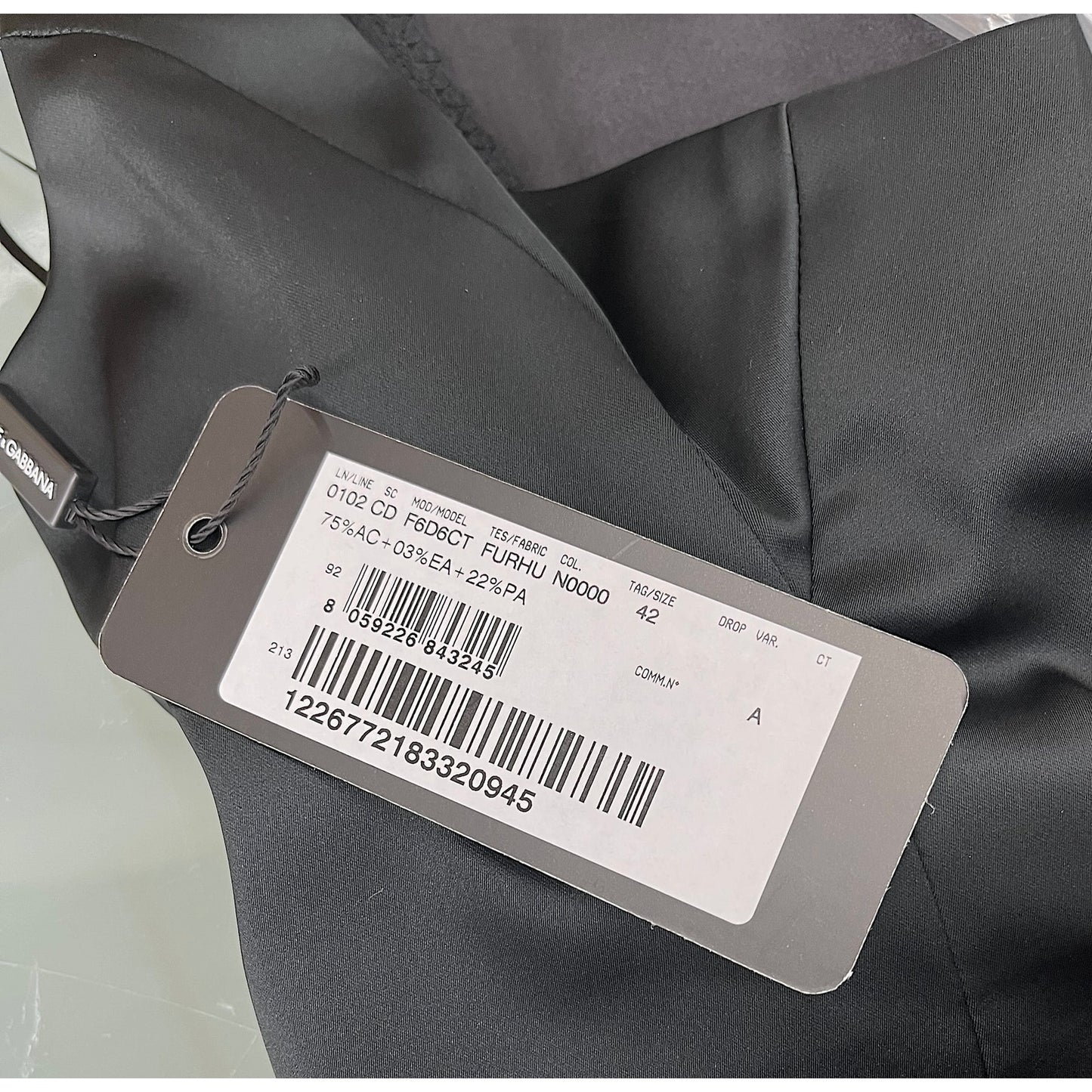 DOLCE & GABBANA Black Stretch Satin Sweetheart Bodycon Dress Midi 42 M