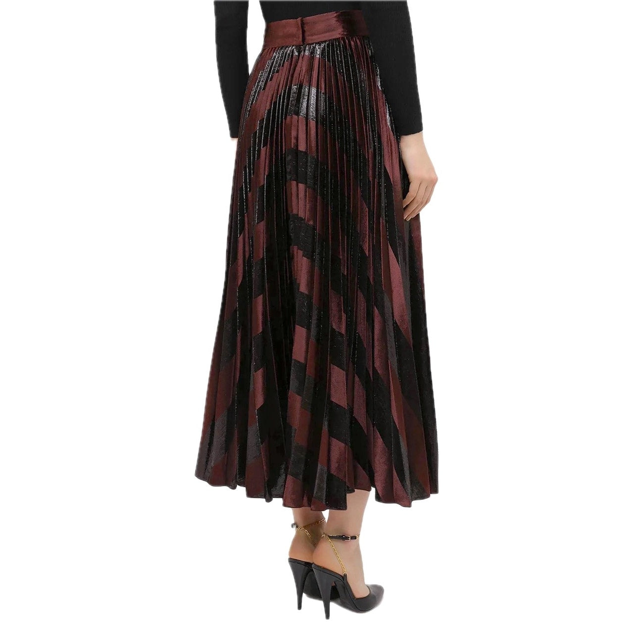 NWT Dolce & Gabbana Dark Brown Metallic Velvet Pleated Long Skirt IT 36 US XXS