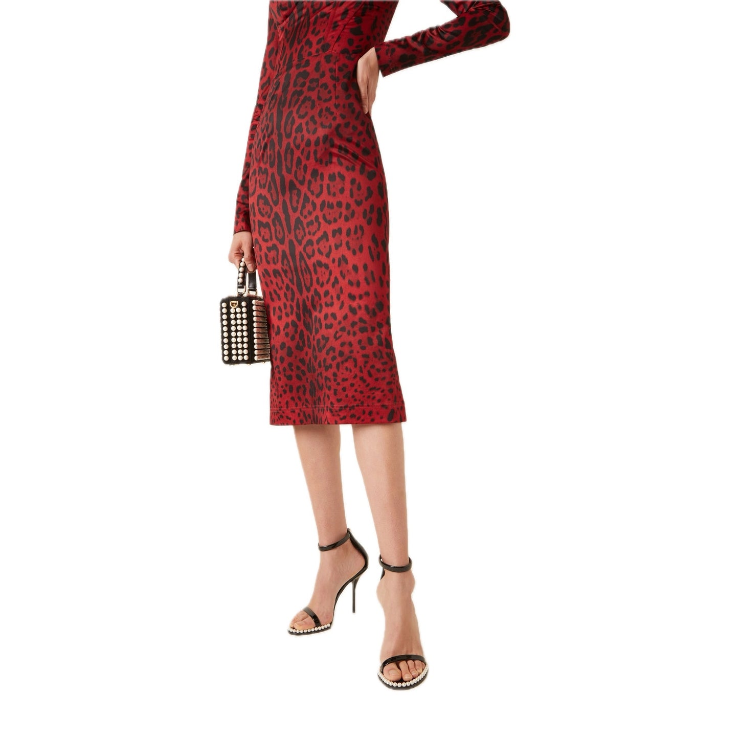 NWT Dolce & Gabbana Red Tubino bustier  Leopard-Print Satin Midi Dress 40 S