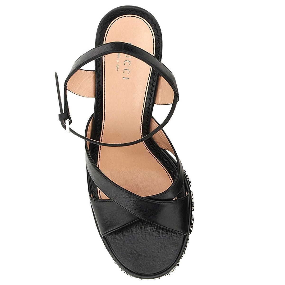 Gucci GG Embellished Black Platform sandal Silver Interlocking G Studs 37