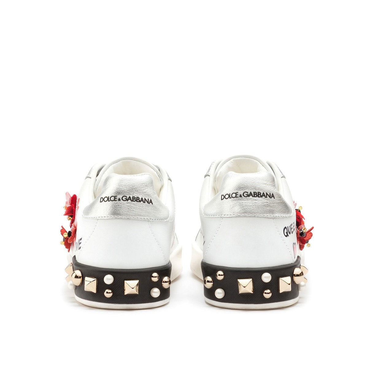 Dolce & Gabbana Portofino Leather Sneakers Geranium studs