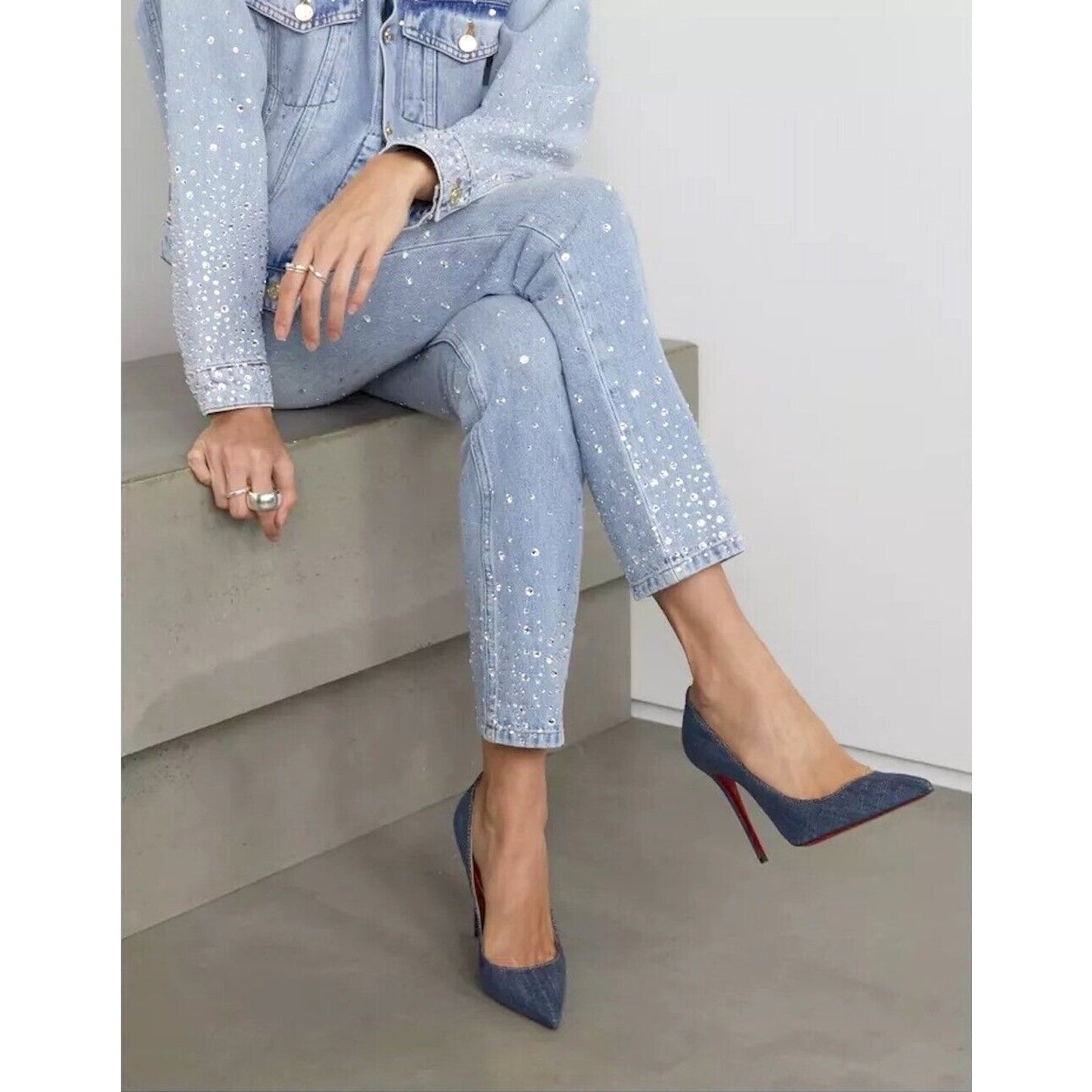 Christian Louboutin So Kate 120 leather pointed toe pumps Blue Denim Gold