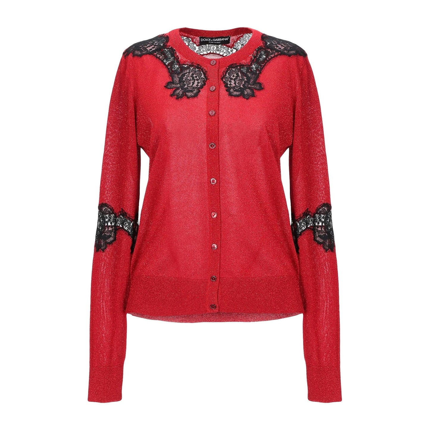 NWT Dolce & Gabbana Red Black Lame ace Cardigan top  IT 42 US M