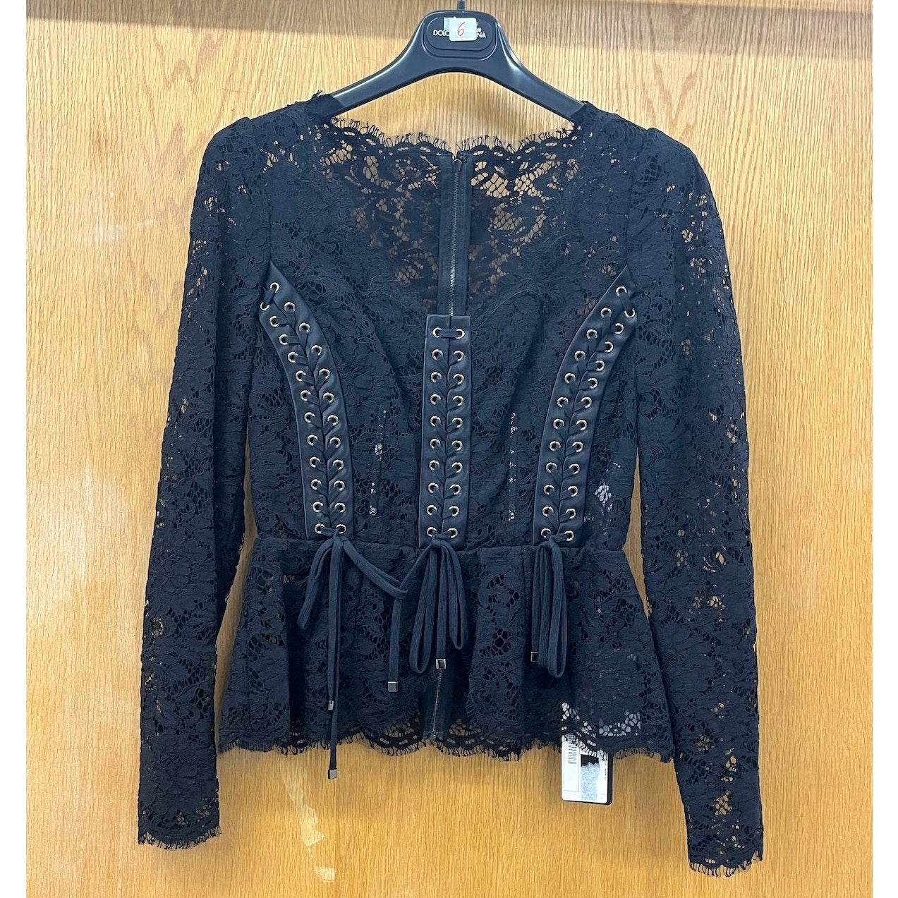 NWT Dolce & Gabbana Black Lace Long Sleeve Top Blouse IT 40 S