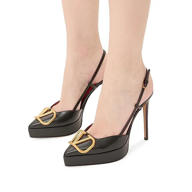 Valentino Garavani Black 120 mm VLogo Slingback Platform Pumps