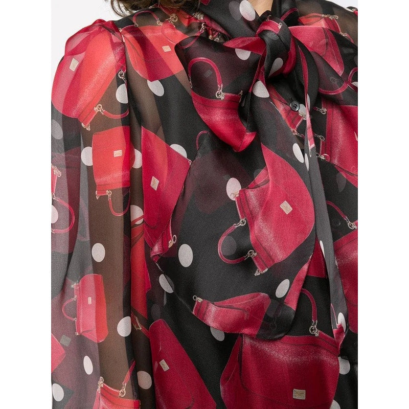 NWT Dolce & Gabbana Black Red Blouse bow neck silk blouse IT 42 US M