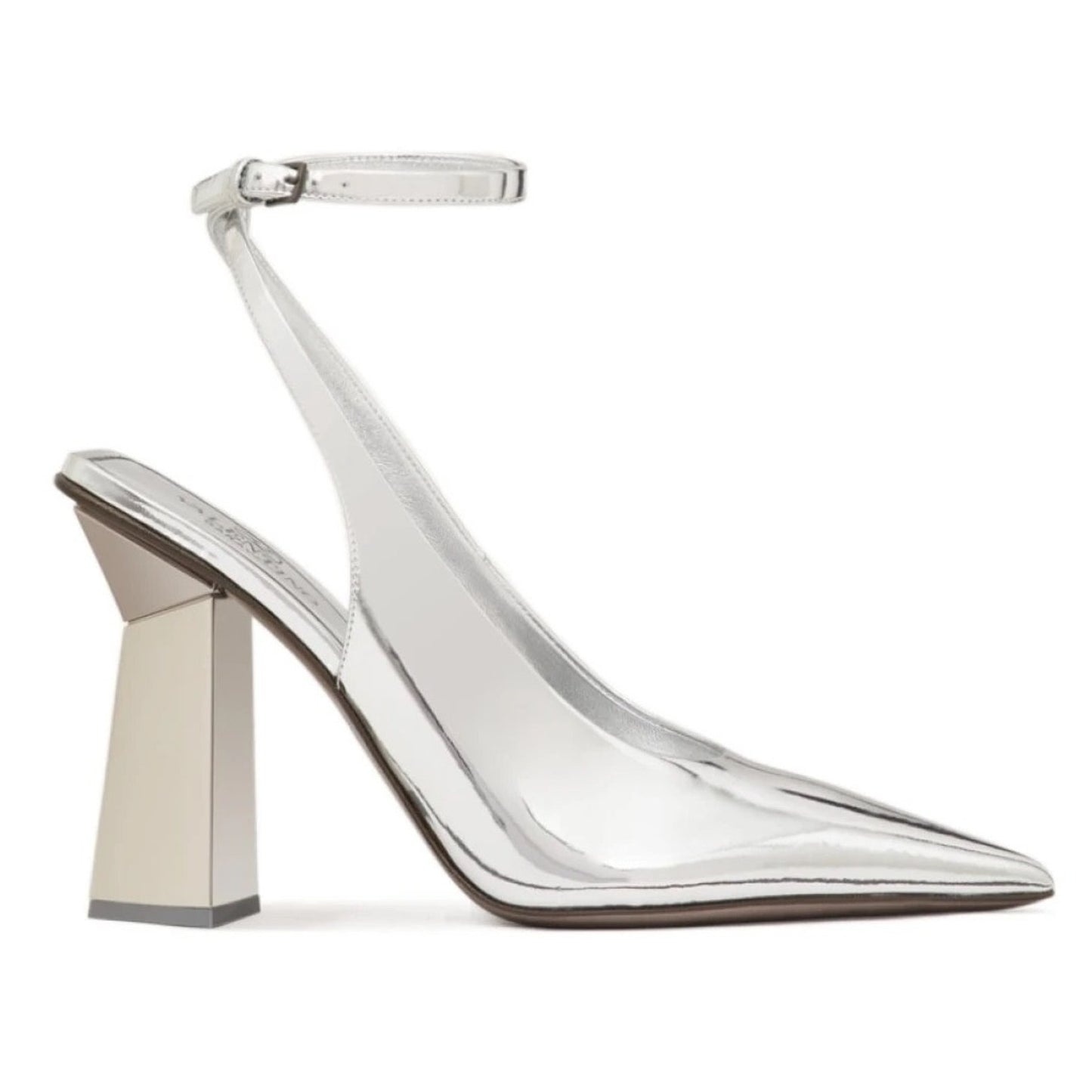 NIB Valentino Garavani Silver One Stud Hyper Heel Pumps Mirror effect 35.5