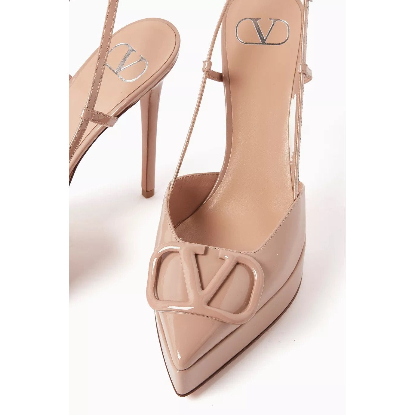 NIB Valentino Garavani Beige 120 Patent VLogo Slingback Platform Pumps 38