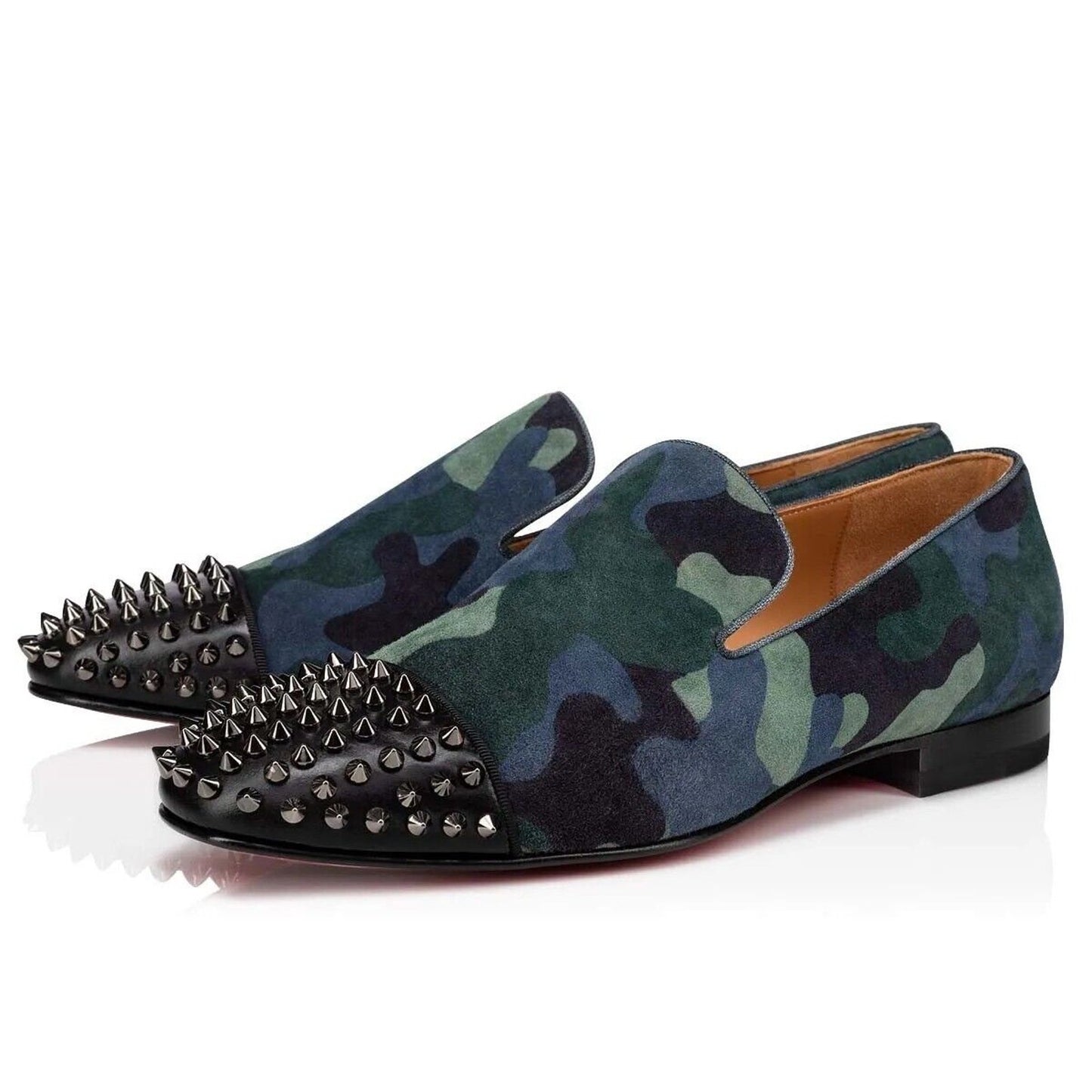 Christian Louboutin Spooky Flat Camouflage Stud Suede Blue