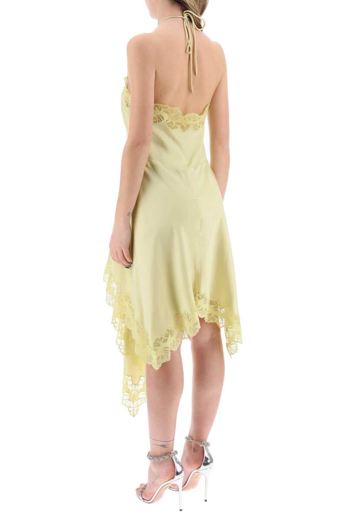 Stella Mccartney Asymmetric Satin Dress With Lace Detail