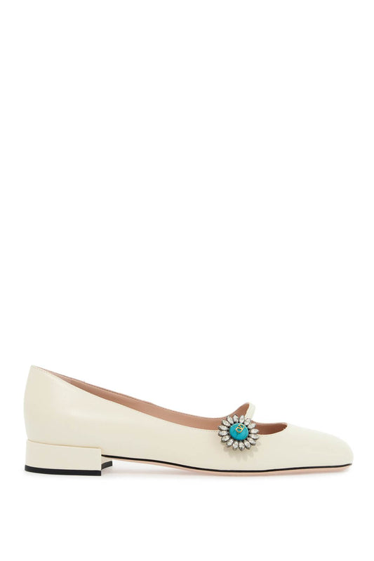 Valentino Garavani Ivory Kid Leather Ballerinas With Crystal Flower