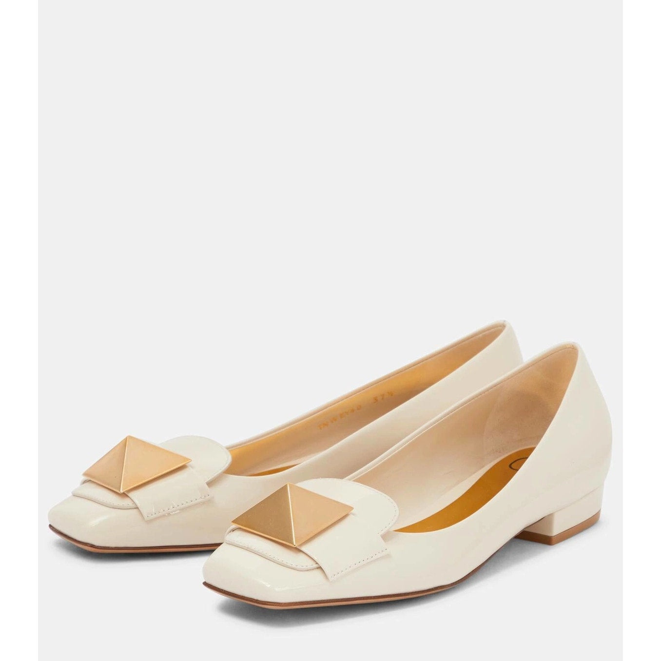 Valentino Garavani Ivory One Stud Flat Patent Leather Ballerina Shoes