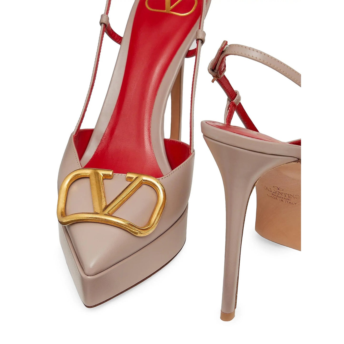 Valentino Garavani Beige 120 mm VLogo Slingback Platform Pumps