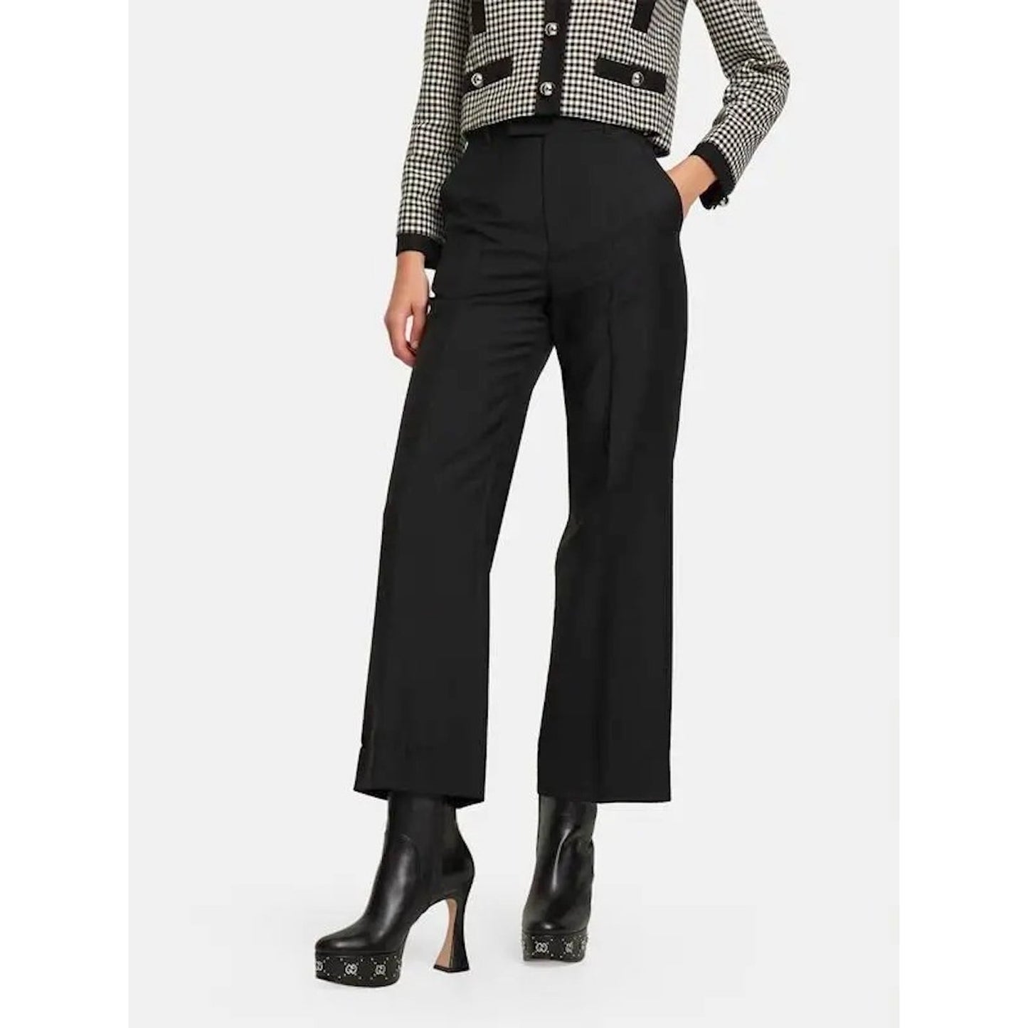 Gucci Janaya 115 Black Leather GG Stud Platform Booties