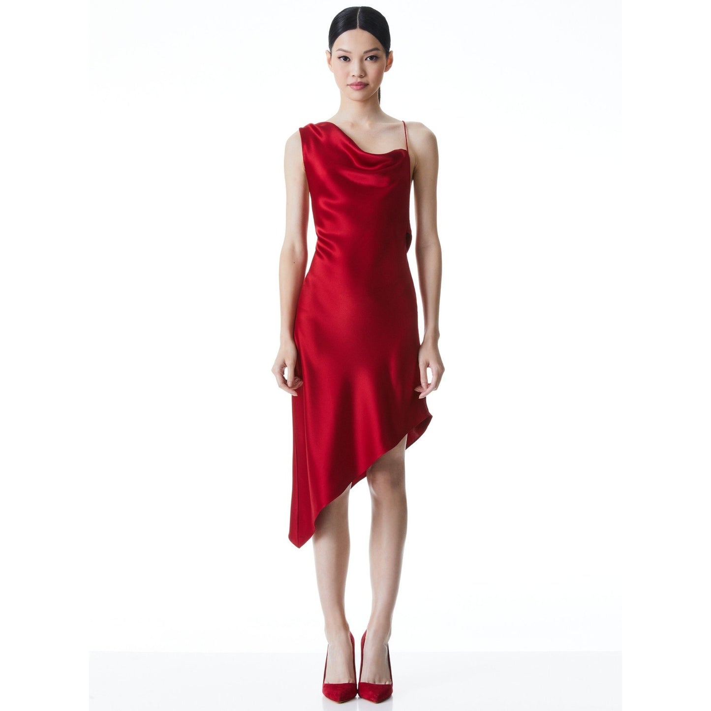 Alice + Olivia Landon Asymmetrical Satin Mini Dress