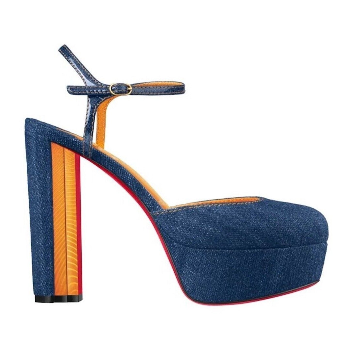 CHRISTIAN LOUBOUTIN Coluna 130 Denim Platform Mary Jane Pumps Blue