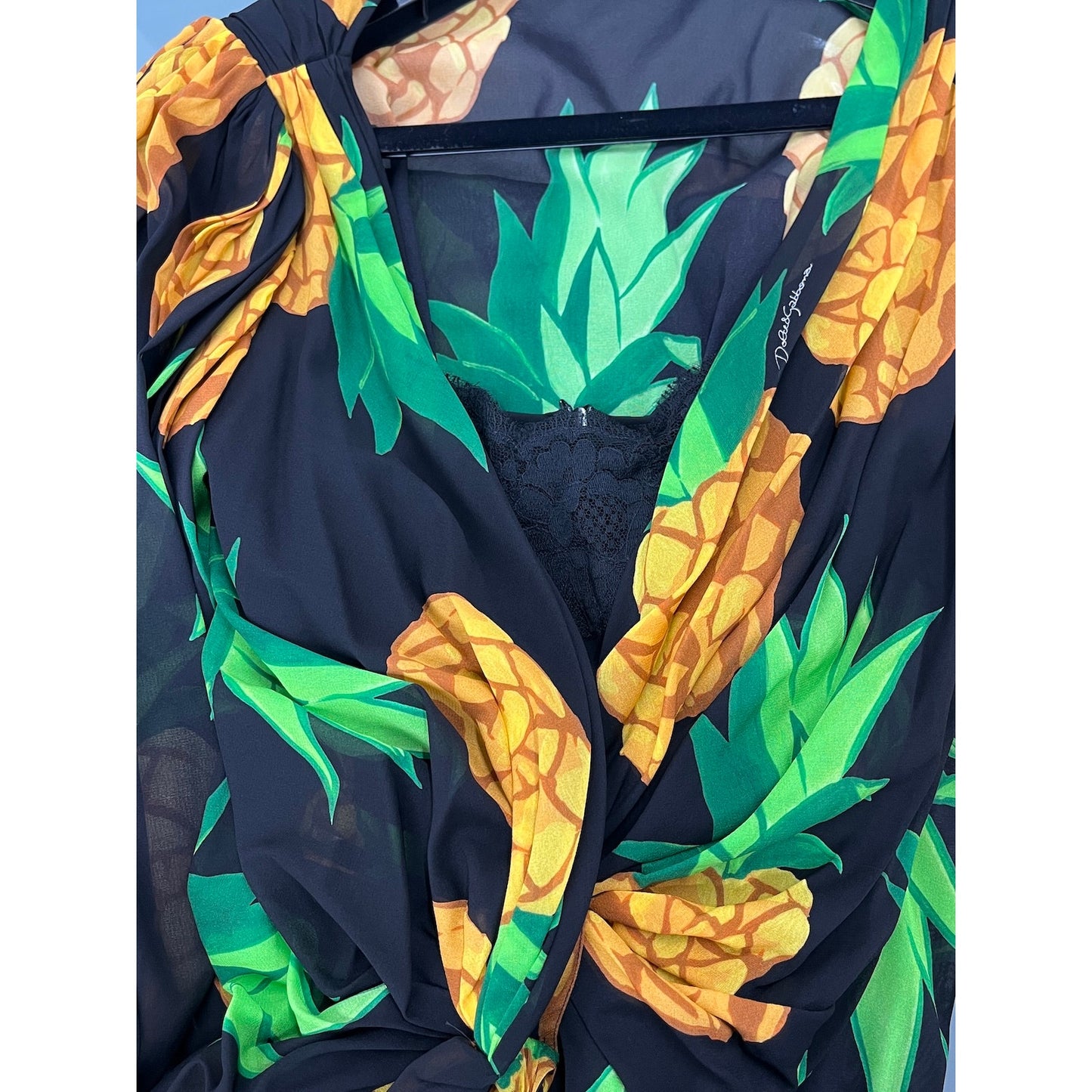 Dolce & Gabbana Runway Pineapple Wrap Silk Mini Dress Multicolor IT 40 S