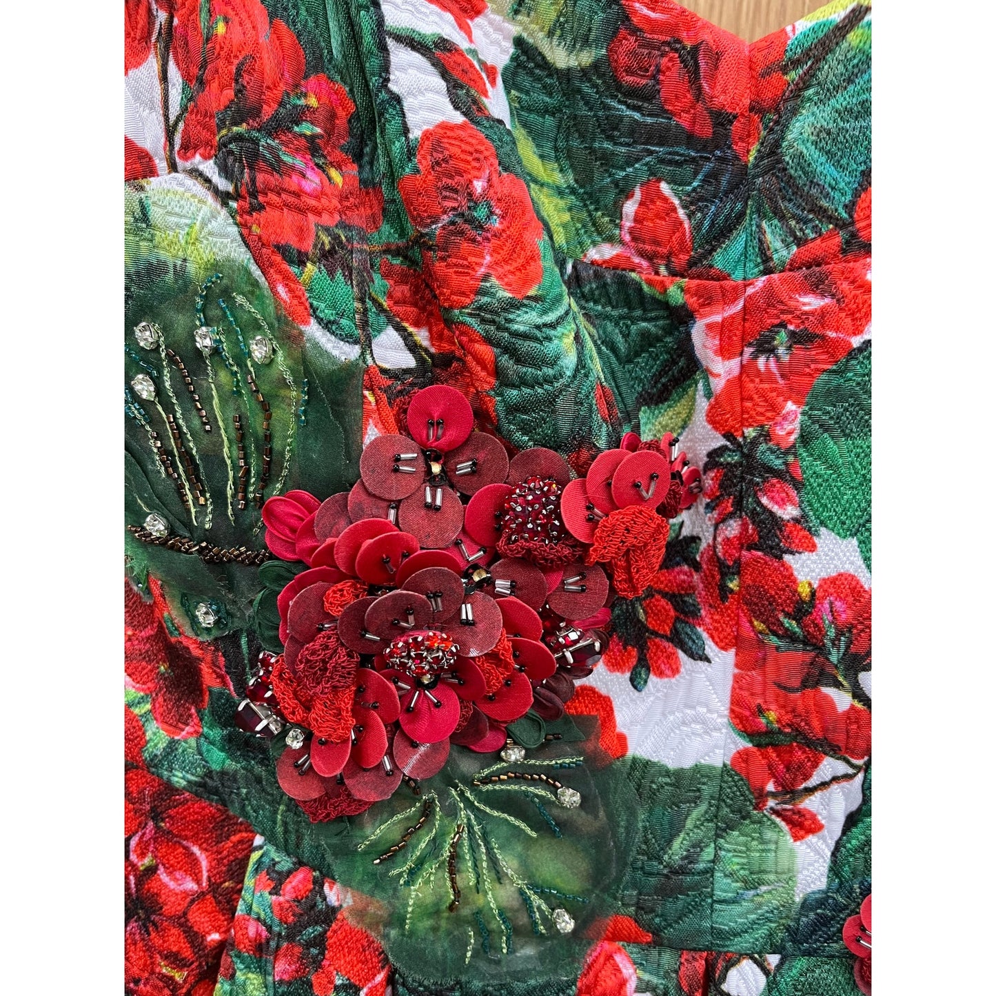 NWT Dolce & Gabbana Red Floral Geranium Pleated Mini Dress IT 42 M