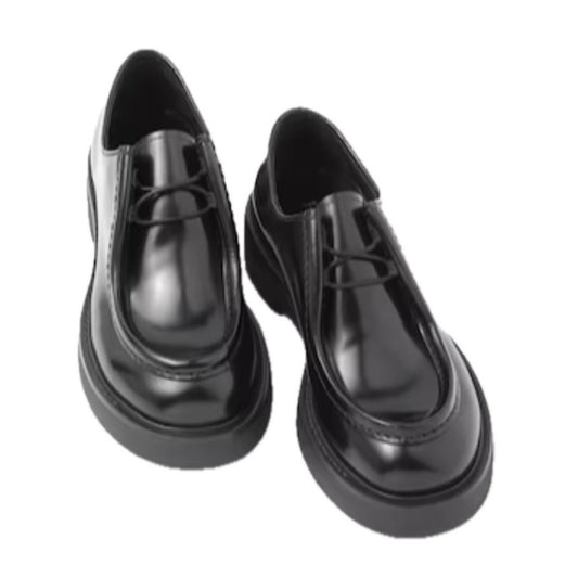 PRADA Men Brushed Leather Loafers Black Lace up 6 US 7