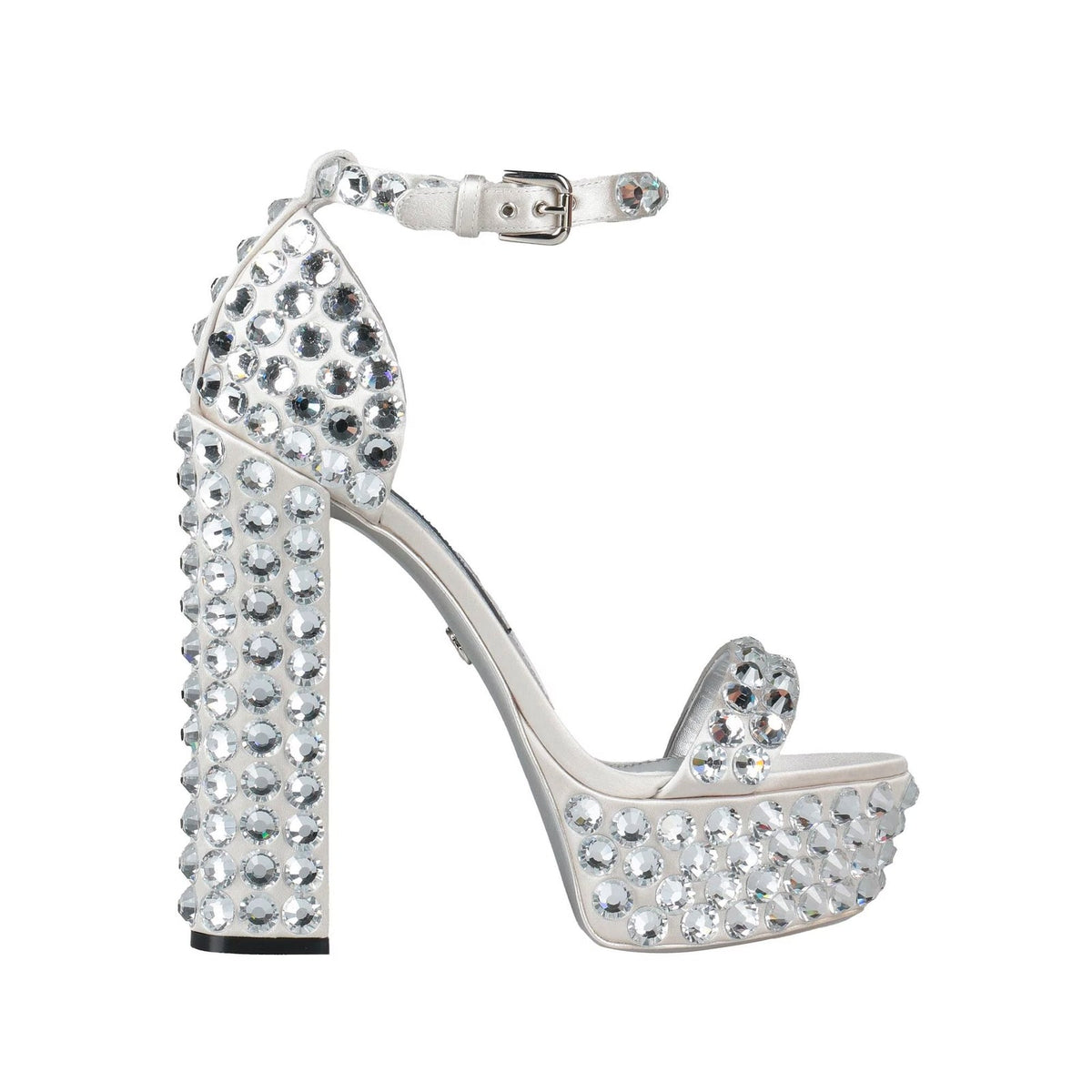 DOLCE & GABBANA Crystal Metallic Leather Platform Heeled Sandals Silver 38