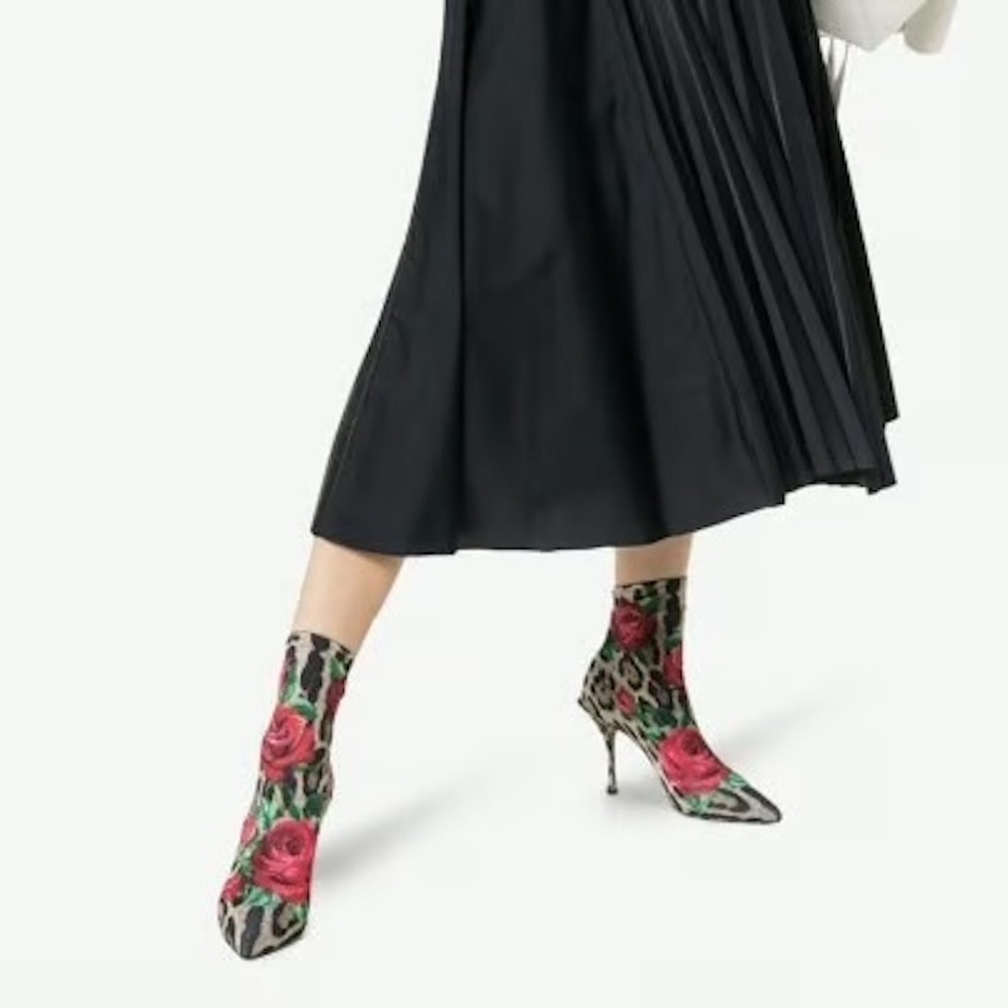 Dolce & Gabbana Floral Leopard Rose Print Stretch booties boots Tan Red 35.5