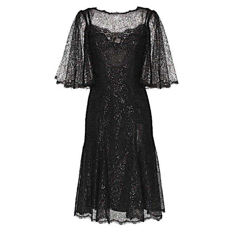 NWT Dolce & Gabbana Black Metallic Corded Lace Flared Low Back Dress IT 40 US S