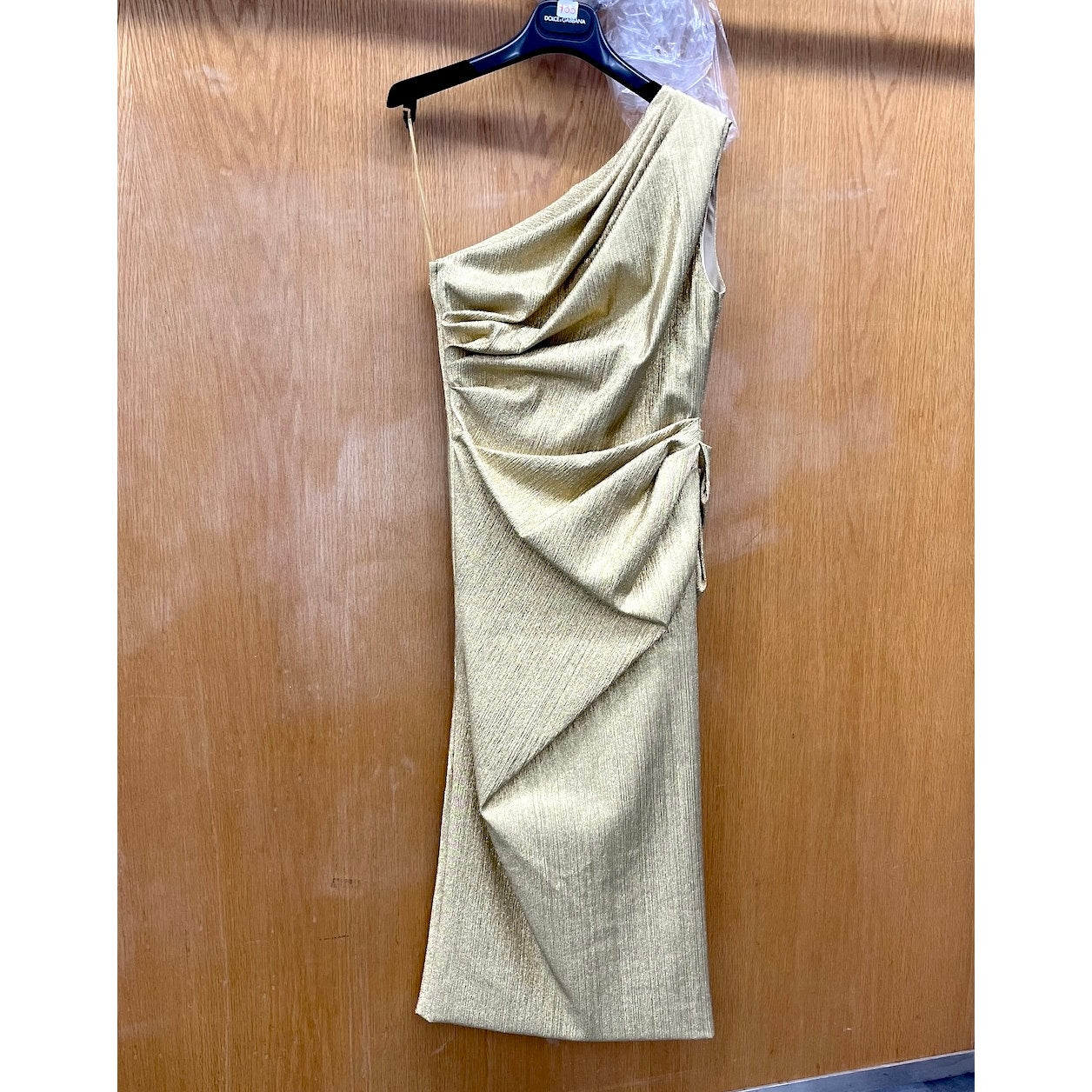 NWT DOLCE & GABBANA One-shoulder Metallic Silk blend Midi Dress Gold 40 S