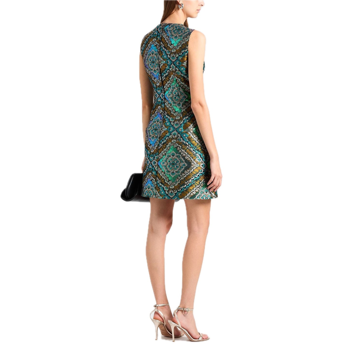 DOLCE & GABBANA Green Metallic  Jacquard Sleeveless Mini Dress 42 M