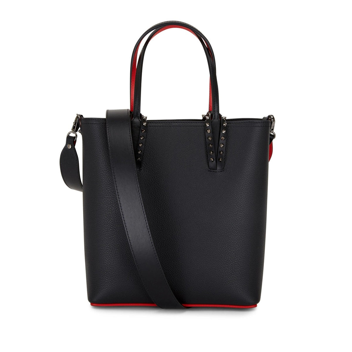 Christian Louboutin Cabata Small Calf leather spikes Tote Bag Black Red