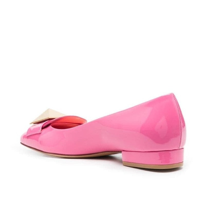 Valentino Garavani Pink One Stud Flat Patent Leather Ballerina Shoes