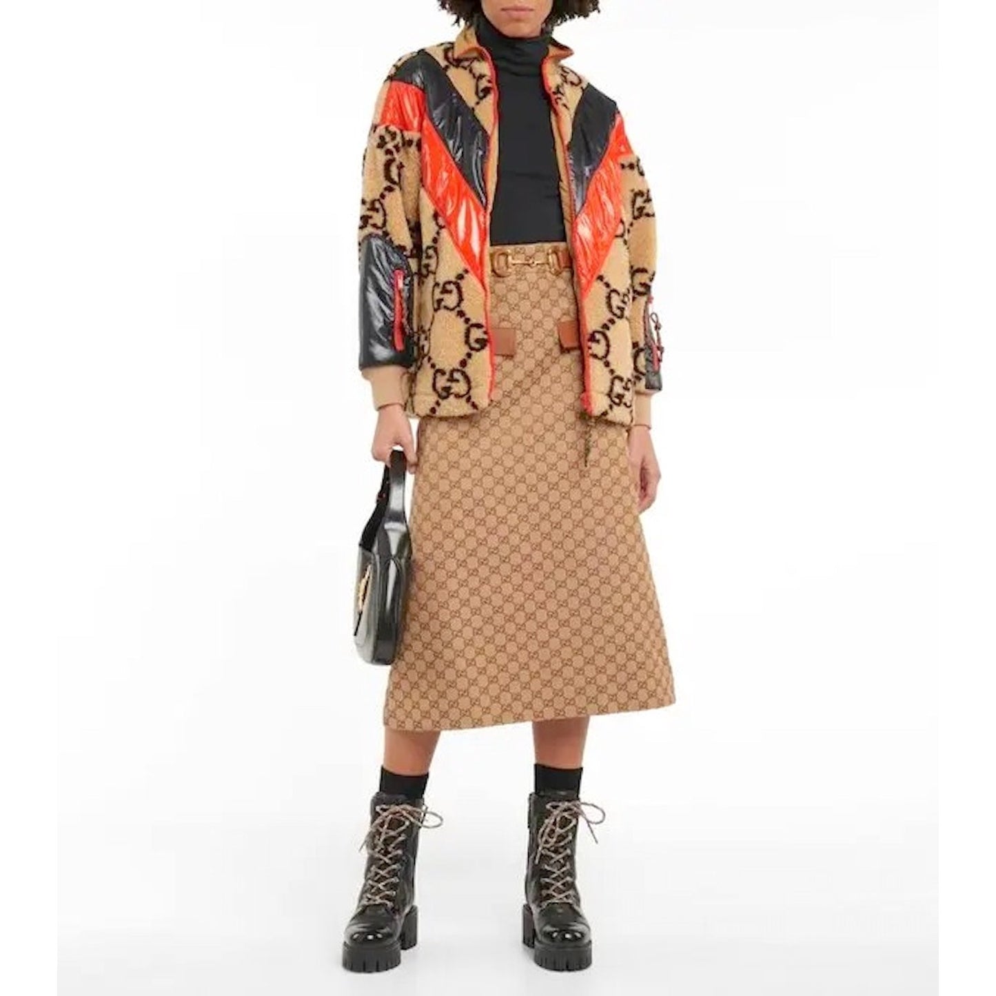 Gucci Women's GG Matelassé Leather Quilted Platform Combat Boots Black