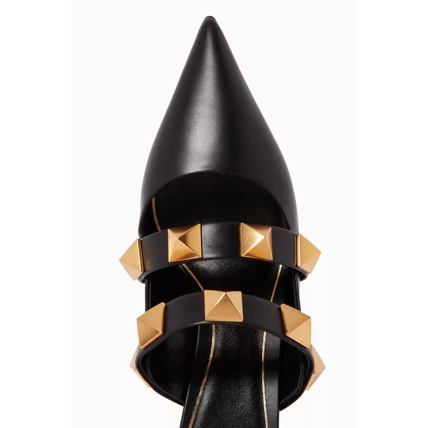 Valentino Garavani Black Roman Stud Leather Mules Gold