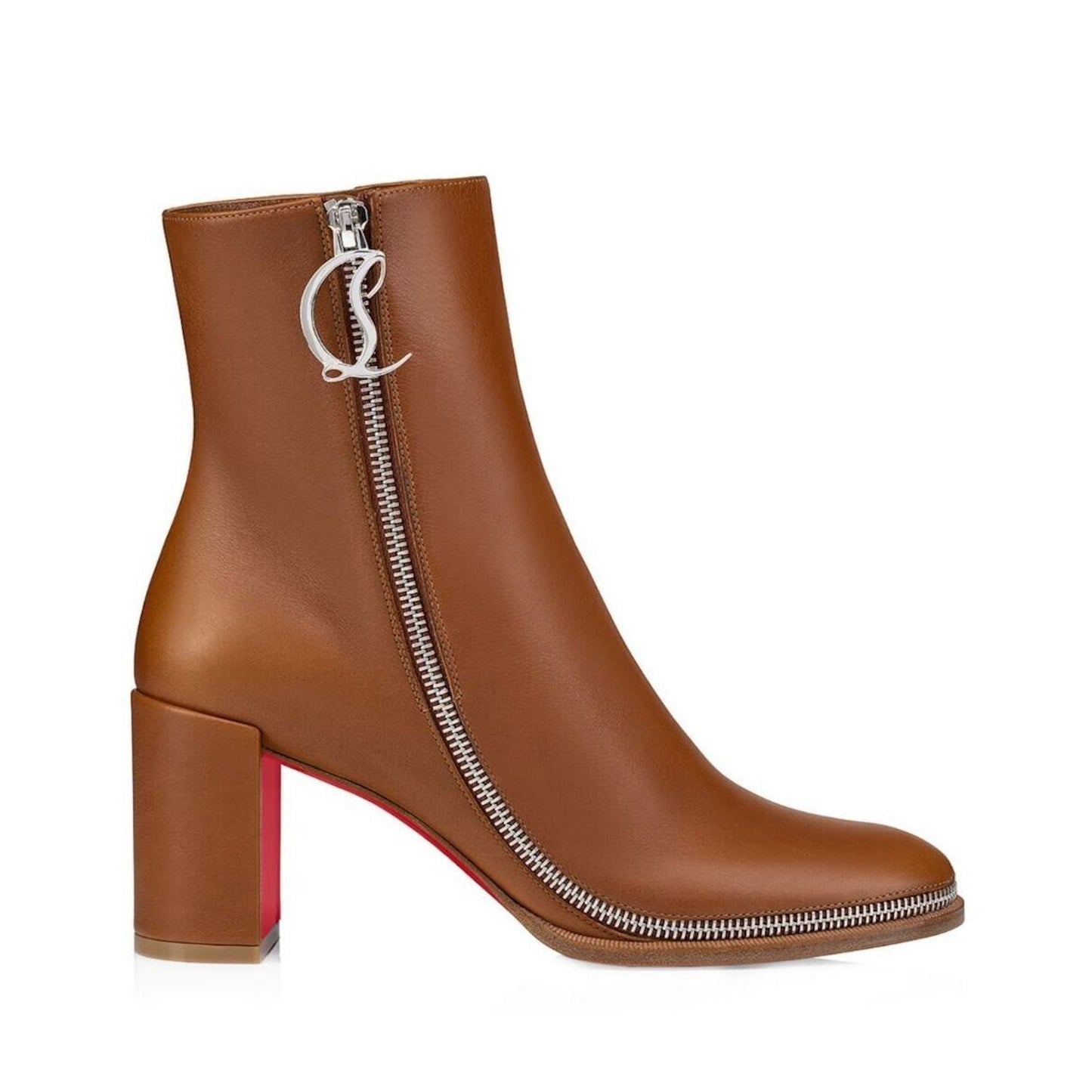 Christian Louboutin CL Zip Leather Ankle Boots Booties Brown 38.5