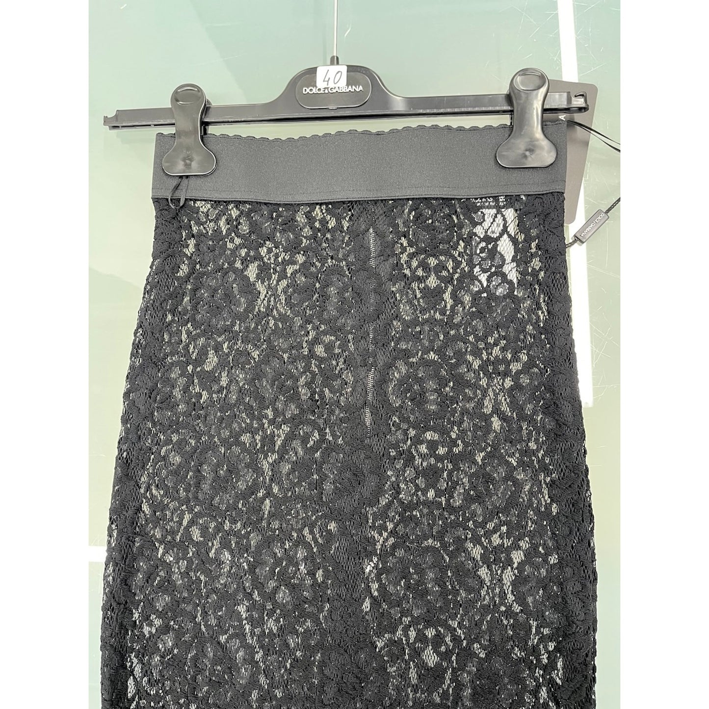 NWT Dolce & Gabbana Black Sheer Lace Midi Pencil Skirt IT 36 US XXS