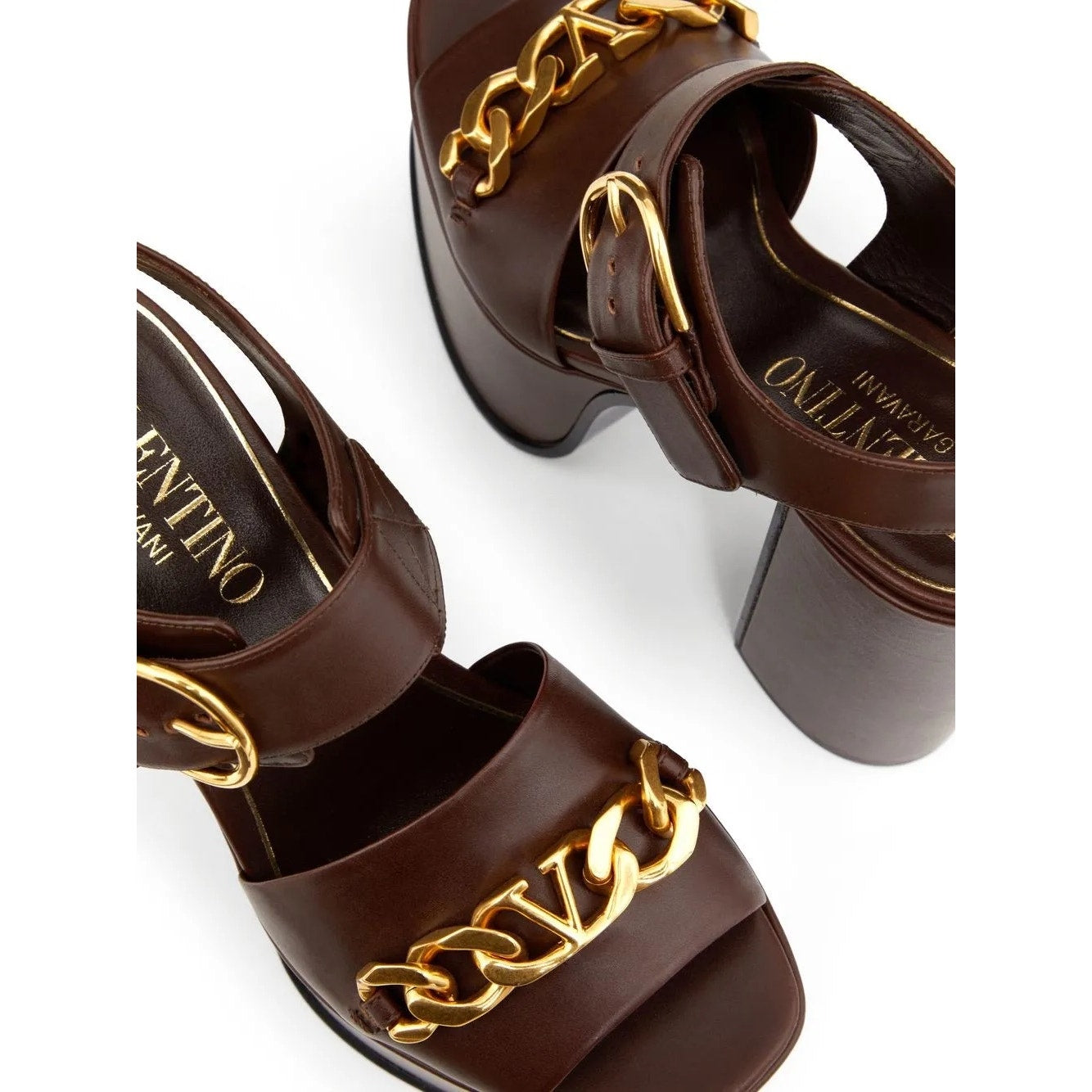 Valentino Garavani Brown VLogo Chain 130 Platform Sandals 36