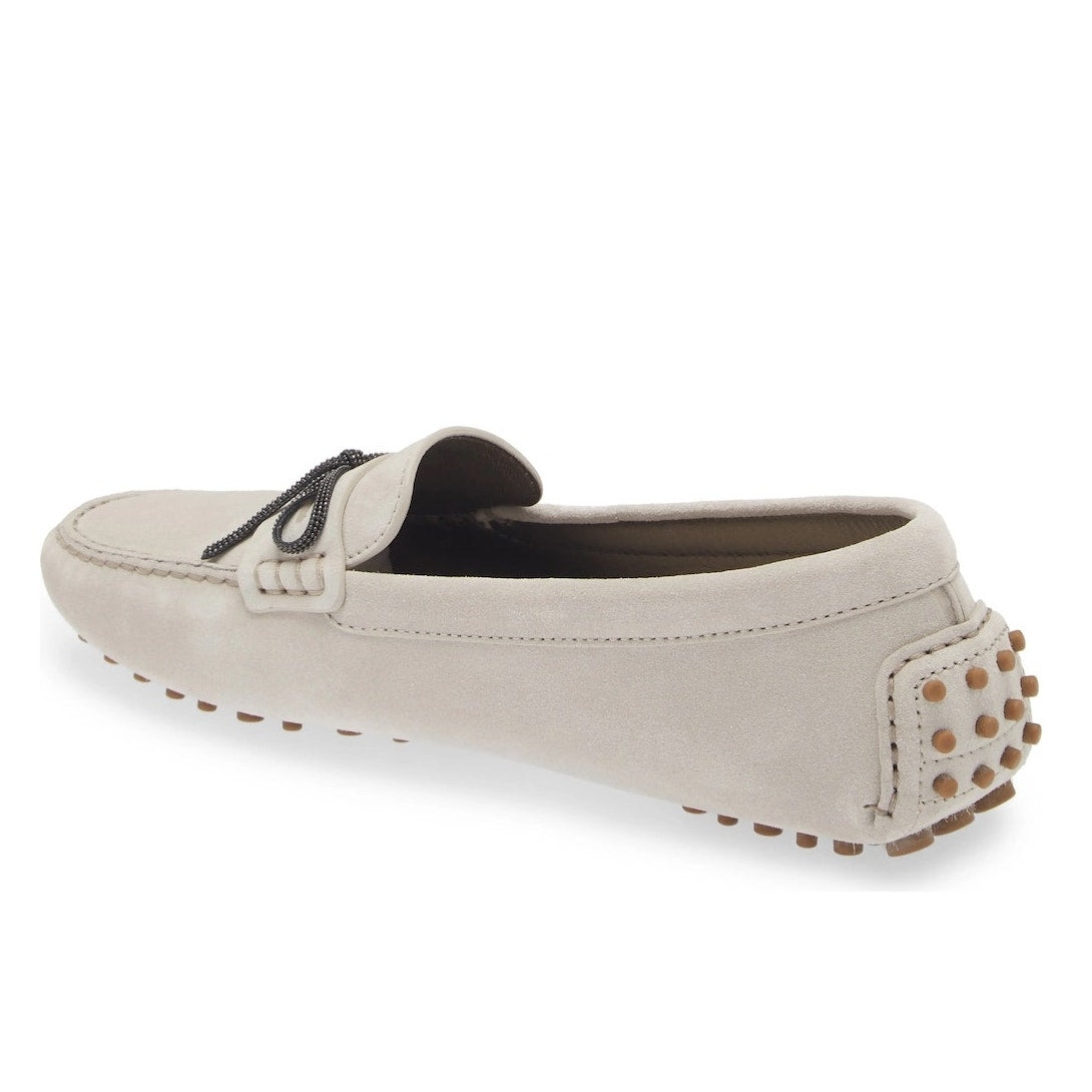 Brunello Cucinelli Monili embellished Suede Moccasins Loafers Stone 36.5