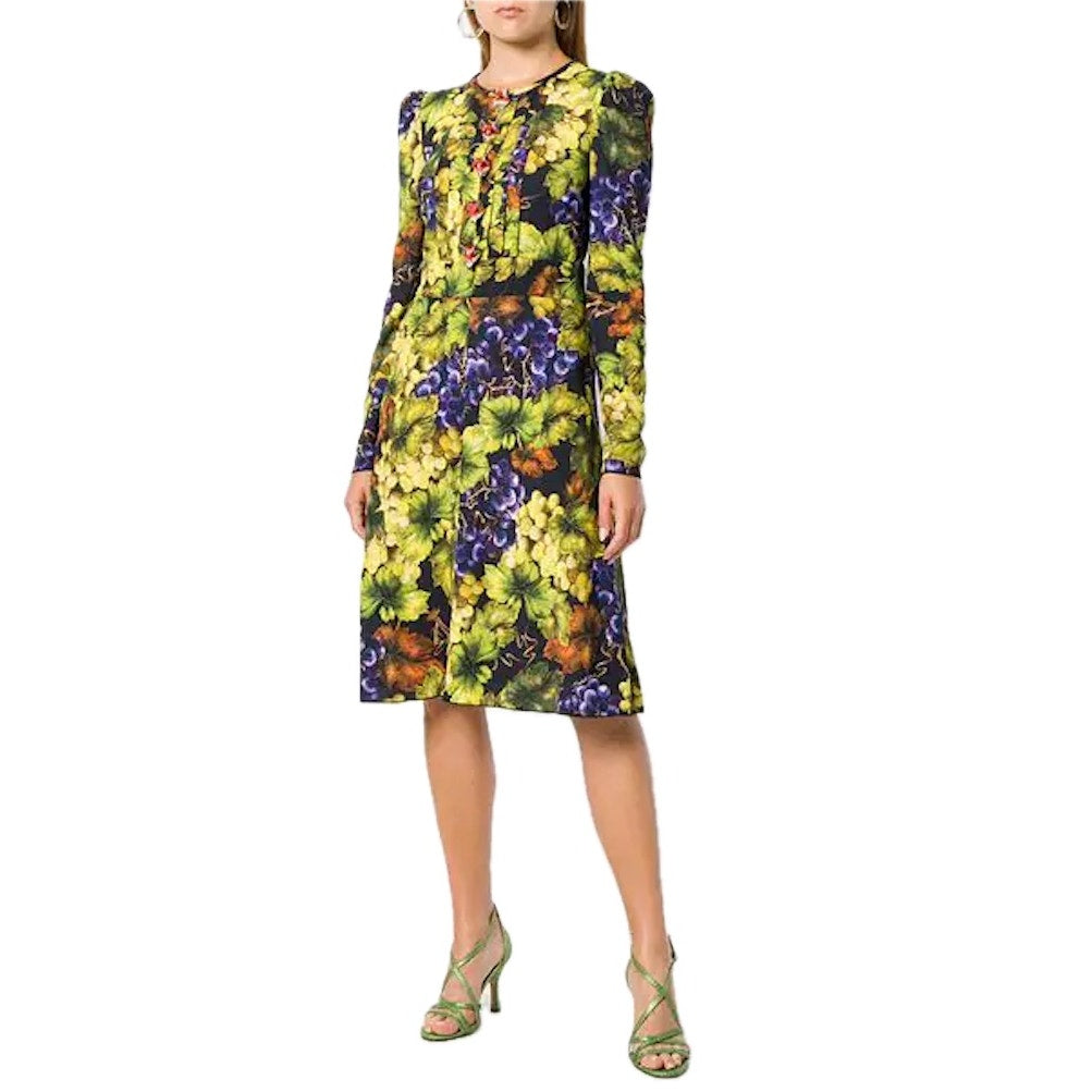 NWT Dolce & Gabbana Grape Print Embellished Dress Yellow IT 40 / S