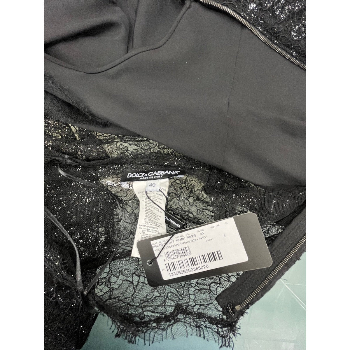 NWT Dolce & Gabbana Black Metallic Corded Lace Flared Low Back Dress IT 40 US S