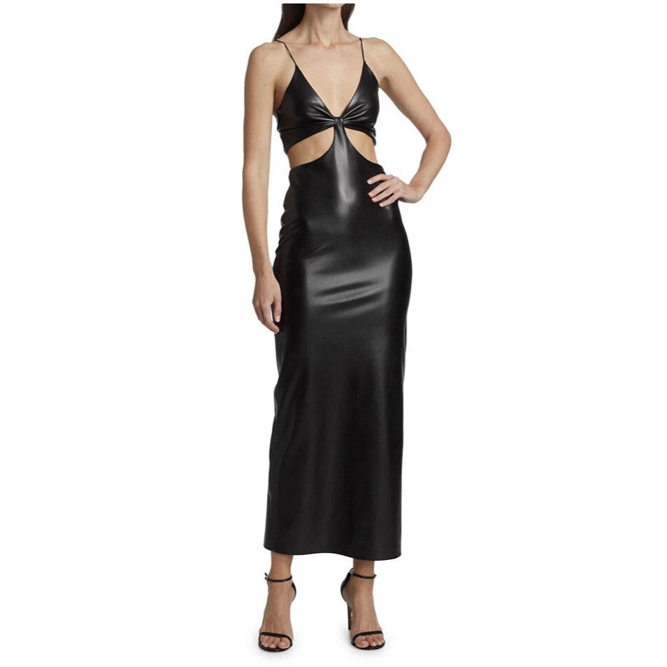 Alice + Olivia Havana Cutout Faux Leather Maxi Dress Black